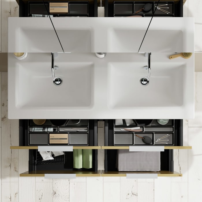 burgbad Eqio Waschtischkombination mit Keramik-Doppelwaschtisch Slim, 122 cm, mit Griff G0146