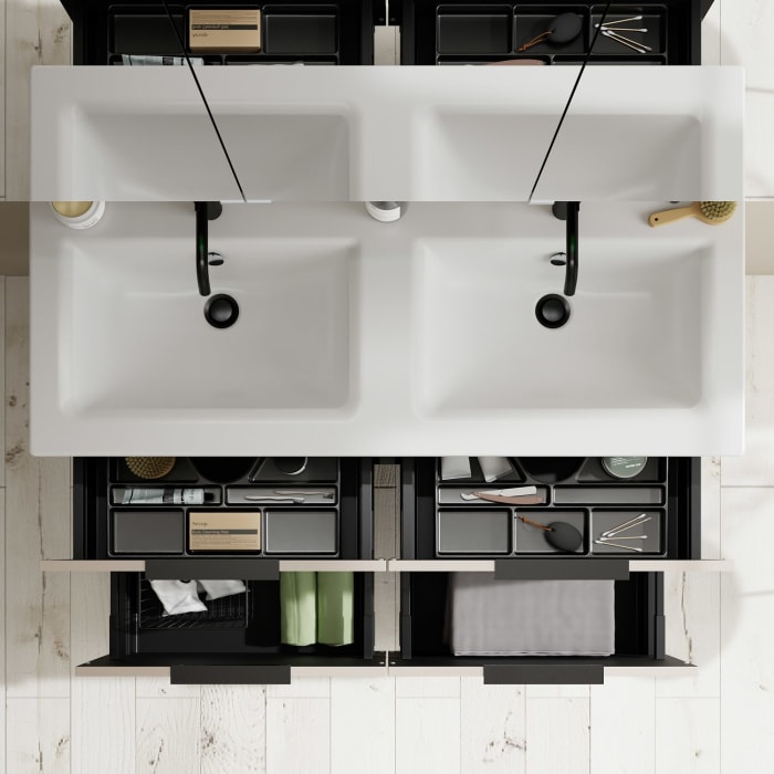 burgbad Eqio Waschtischkombination mit Keramik-Doppelwaschtisch Slim, 122 cm, mit Griff G0200