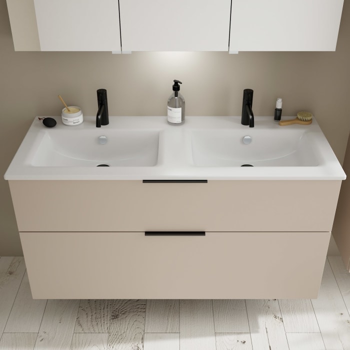 burgbad Eqio Waschtischkombination mit Keramik-Doppelwaschtisch Slim, 122 cm, mit Griff G0200