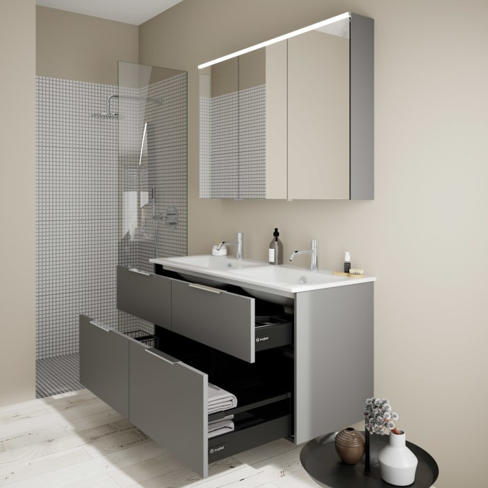 burgbad Eqio Waschtischkombination mit Keramik-Doppelwaschtisch Slim, 122 cm, mit Griff G0146