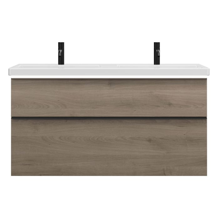 burgbad Eqio Waschtischkombination mit Keramik-Doppelwaschtisch mit LED-Beleuchtung, 123 cm, mit Griffleiste G0252