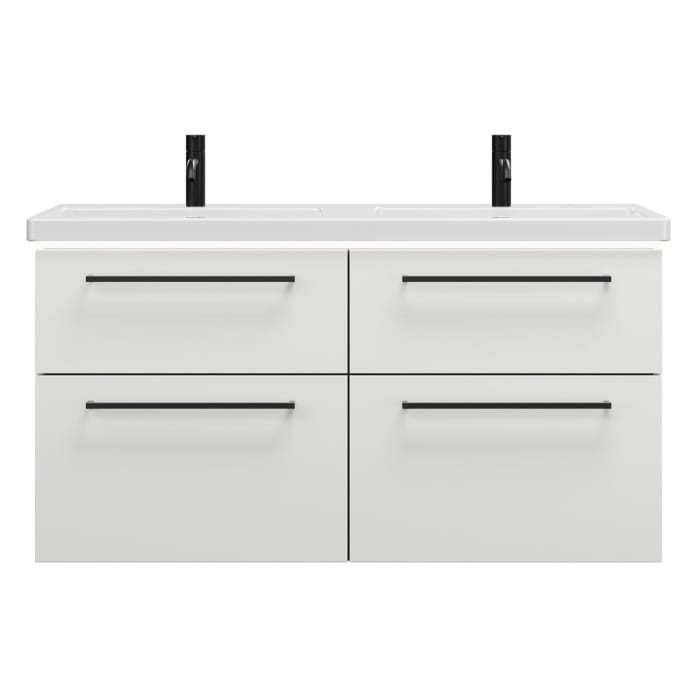 burgbad Eqio Waschtischkombination mit Keramik-Doppelwaschtisch mit LED-Beleuchtung, 123 cm, mit Stangengriff G0234