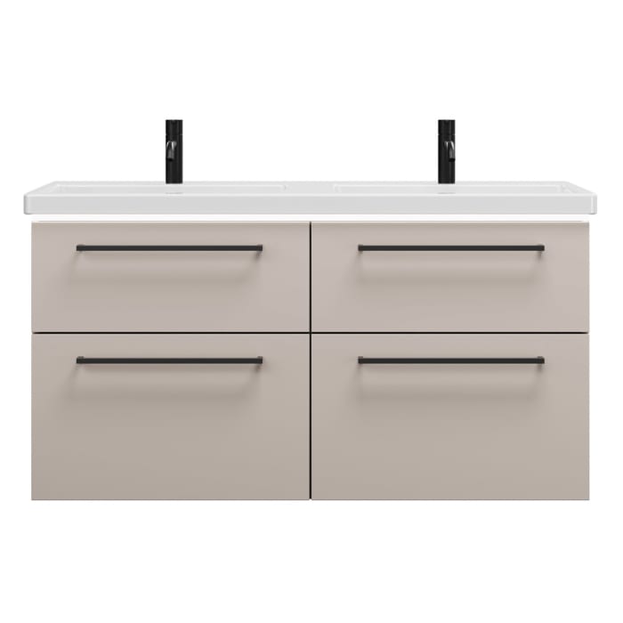 burgbad Eqio Waschtischkombination mit Keramik-Doppelwaschtisch mit LED-Beleuchtung, 123 cm, mit Stangengriff G0234