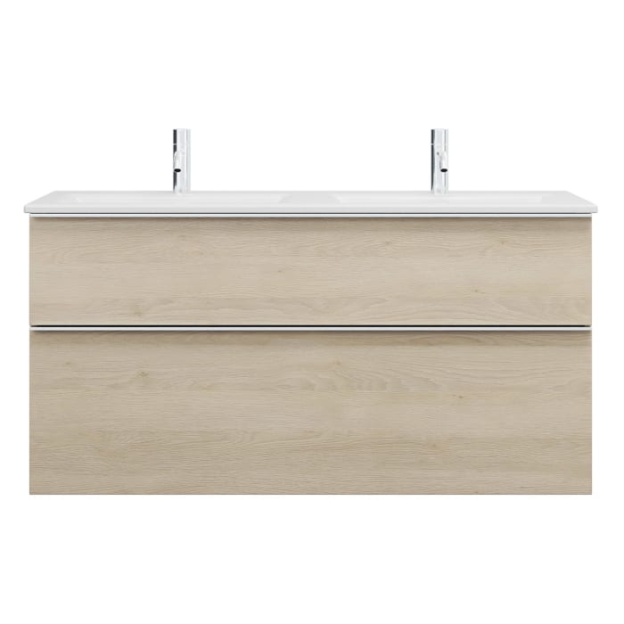 burgbad Eqio Waschtischkombination mit Keramik-Doppelwaschtisch Slim, 122 cm, mit Griffleiste G0251