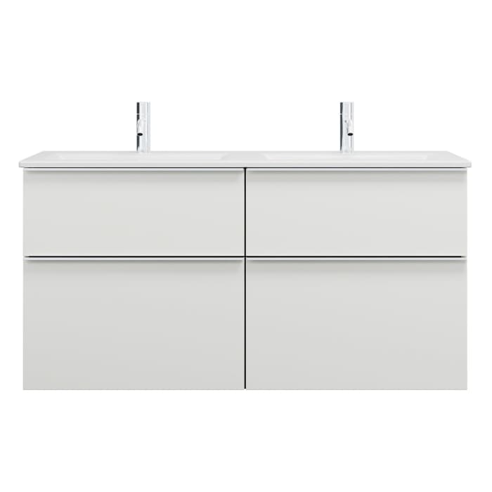 burgbad Eqio Waschtischkombination mit Keramik-Doppelwaschtisch Slim, 122 cm, mit Griffleiste G0251