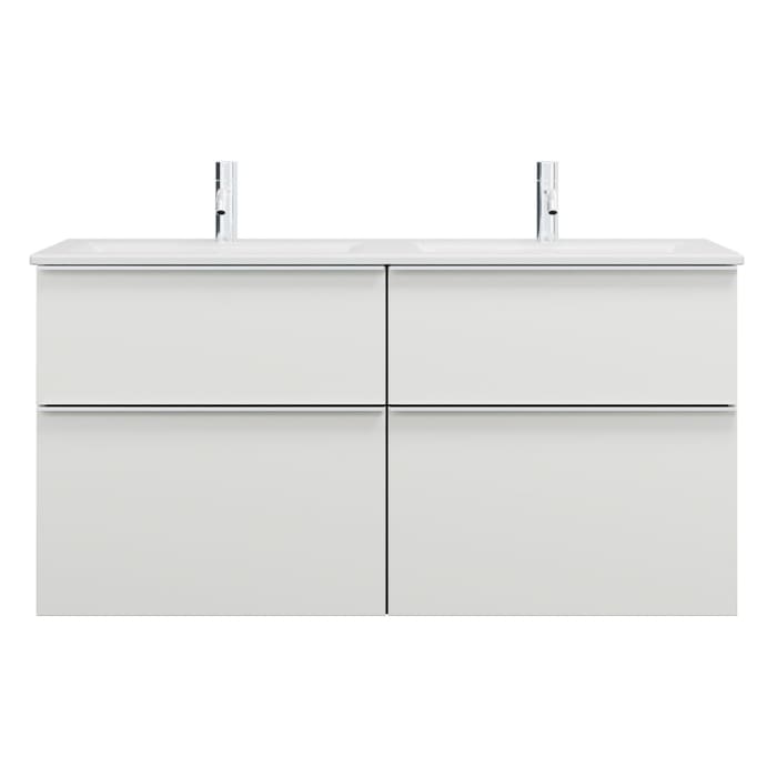 burgbad Eqio Waschtischkombination mit Keramik-Doppelwaschtisch Slim, 122 cm, mit Griffleiste G0251