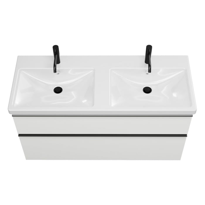 burgbad Eqio Waschtischkombination mit Keramik-Doppelwaschtisch mit LED-Beleuchtung, 123 cm, mit Griffleiste G0252