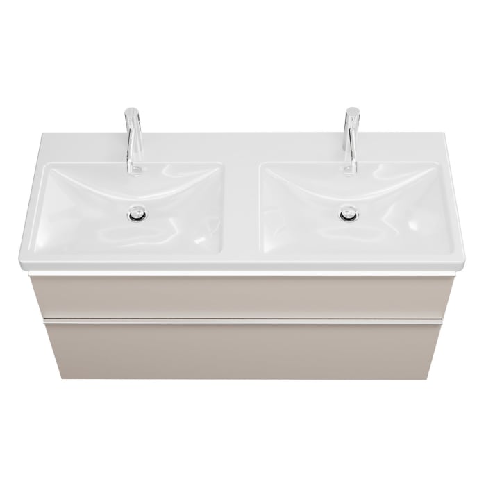 burgbad Eqio Waschtischkombination mit Keramik-Doppelwaschtisch mit LED-Beleuchtung, 123 cm, mit Griffleiste G0251