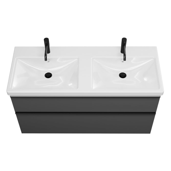 burgbad Eqio Waschtischkombination mit Keramik-Doppelwaschtisch mit LED-Beleuchtung, 123 cm, mit Griffleiste G0252