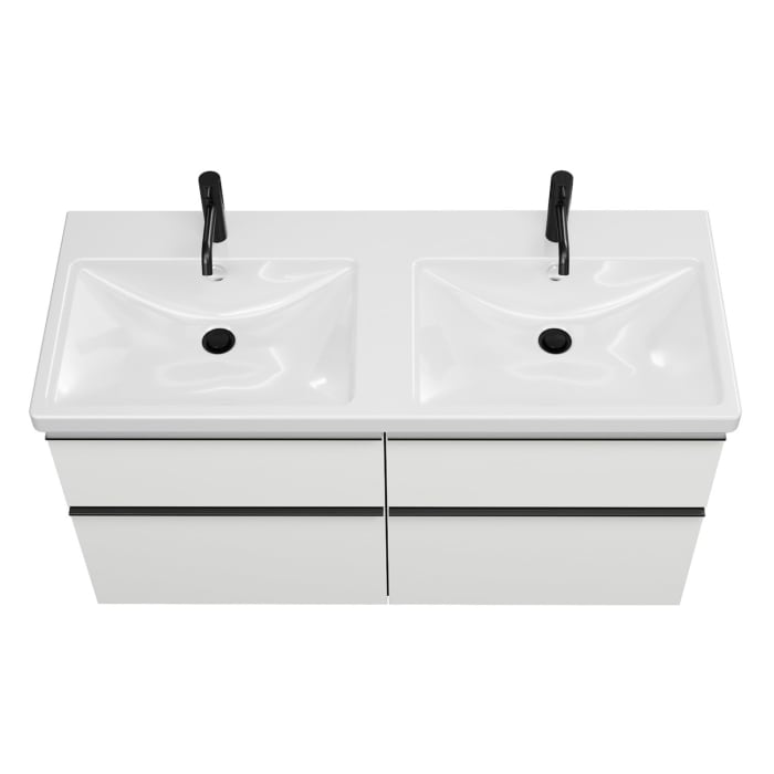 burgbad Eqio Waschtischkombination mit Keramik-Doppelwaschtisch mit LED-Beleuchtung, 123 cm, mit Griffleiste G0252