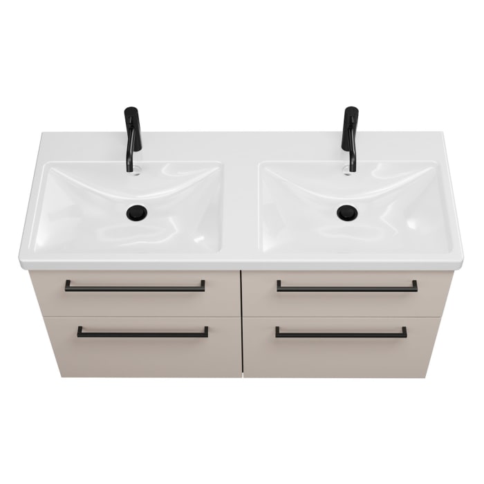 burgbad Eqio Waschtischkombination mit Keramik-Doppelwaschtisch mit LED-Beleuchtung, 123 cm, mit Stangengriff G0234