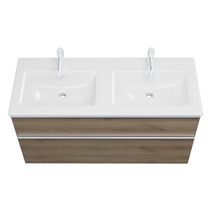 burgbad Eqio Waschtischkombination mit Keramik-Doppelwaschtisch Slim, 122 cm, mit Griffleiste G0251