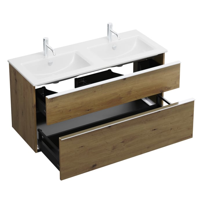 burgbad Eqio Waschtischkombination mit Keramik-Doppelwaschtisch Slim, 122 cm, mit Griffleiste G0251