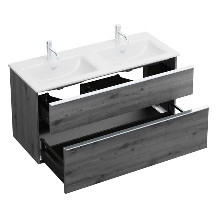 burgbad Eqio Waschtischkombination mit Keramik-Doppelwaschtisch Slim, 122 cm, mit Griffleiste G0251