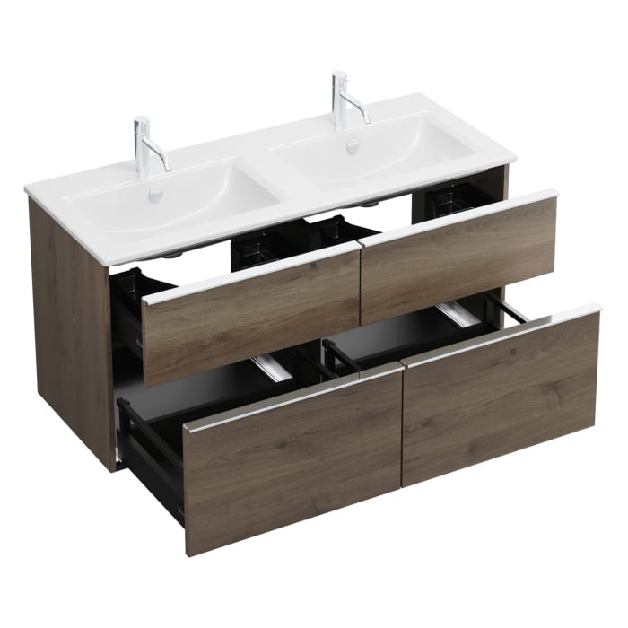 burgbad Eqio Waschtischkombination mit Keramik-Doppelwaschtisch Slim, 122 cm, mit Griffleiste G0251