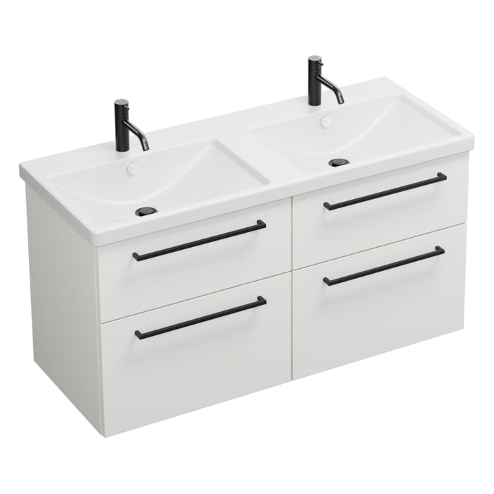 burgbad Eqio Waschtischkombination mit Keramik-Doppelwaschtisch, 123 cm, mit Stangengriff G0234