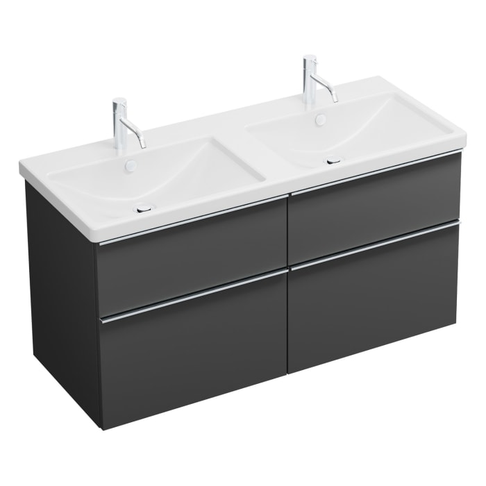 burgbad Eqio Waschtischkombination mit Keramik-Doppelwaschtisch, 123 cm, mit Griffleiste G0251