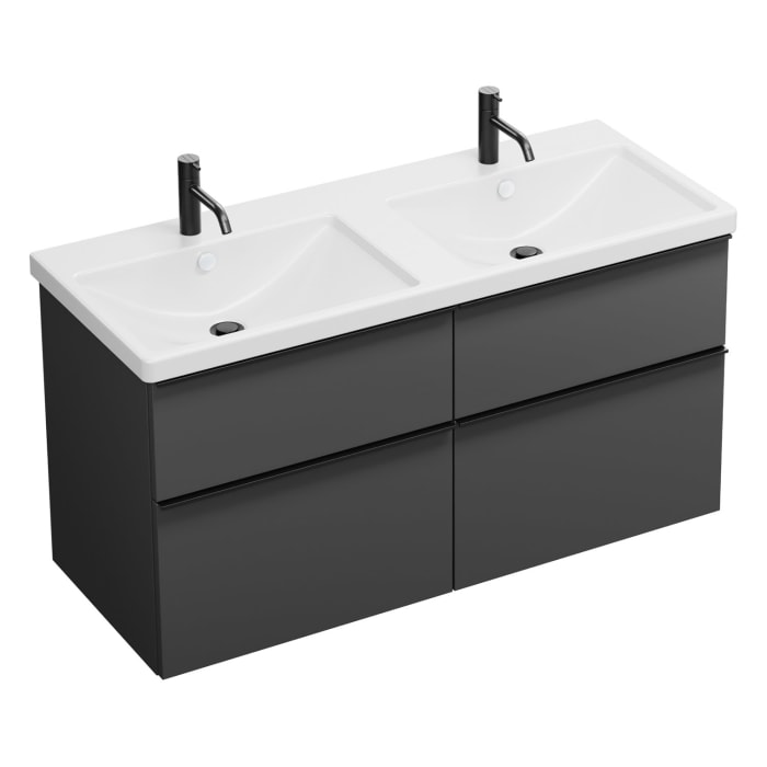 burgbad Eqio Waschtischkombination mit Keramik-Doppelwaschtisch, 123 cm, mit Griffleiste G0252