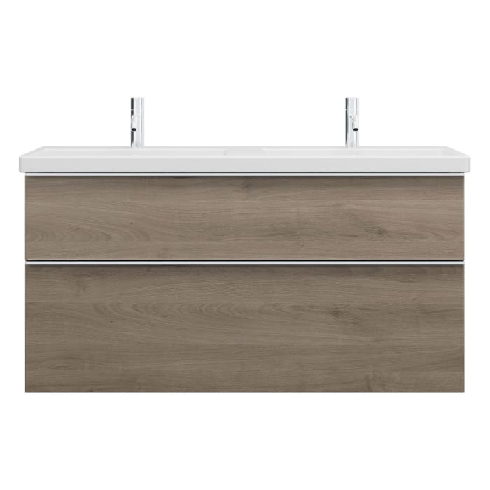 burgbad Eqio Waschtischkombination mit Keramik-Doppelwaschtisch, 123 cm, mit Griffleiste G0251