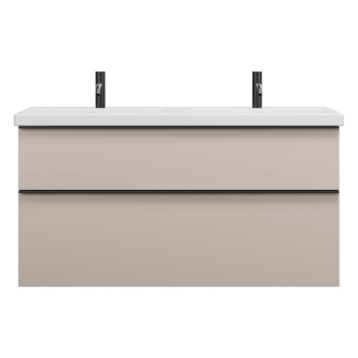 burgbad Eqio Waschtischkombination mit Keramik-Doppelwaschtisch, 123 cm, mit Griffleiste G0252