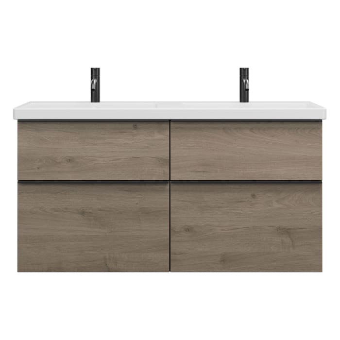 burgbad Eqio Waschtischkombination mit Keramik-Doppelwaschtisch, 123 cm, mit Griffleiste G0252