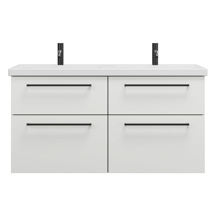 burgbad Eqio Waschtischkombination mit Keramik-Doppelwaschtisch, 123 cm, mit Stangengriff G0234