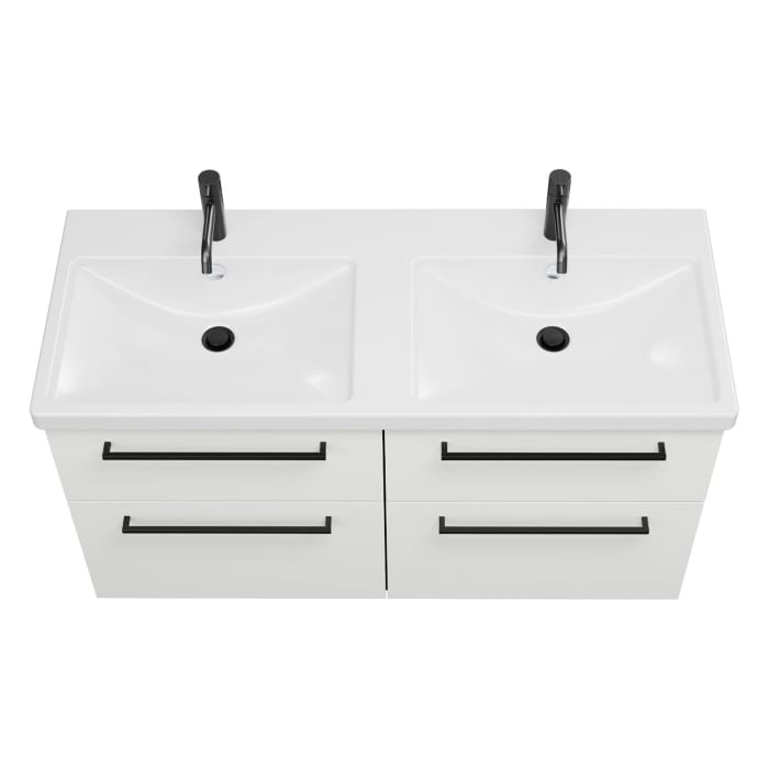 burgbad Eqio Waschtischkombination mit Keramik-Doppelwaschtisch, 123 cm, mit Stangengriff G0234