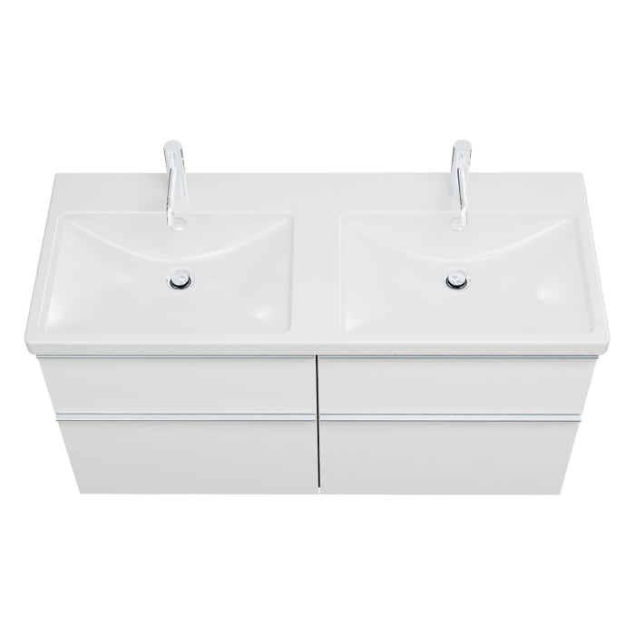 burgbad Eqio Waschtischkombination mit Keramik-Doppelwaschtisch, 123 cm, mit Griffleiste G0251