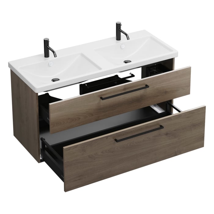 burgbad Eqio Waschtischkombination mit Keramik-Doppelwaschtisch, 123 cm, mit Stangengriff G0234