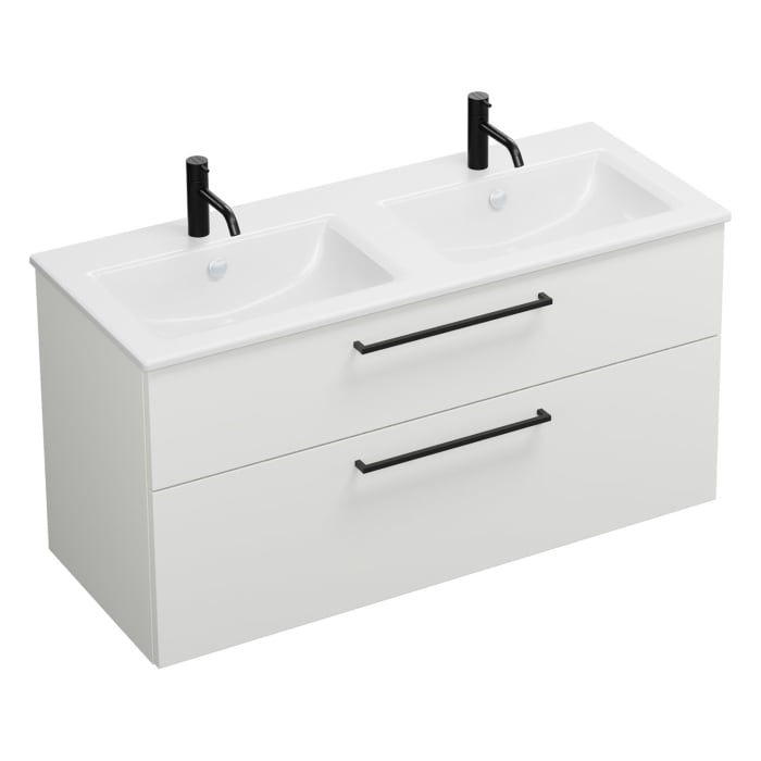 burgbad Eqio Waschtischkombination mit Keramik-Doppelwaschtisch Slim, 122 cm, mit Stangengriff G0234