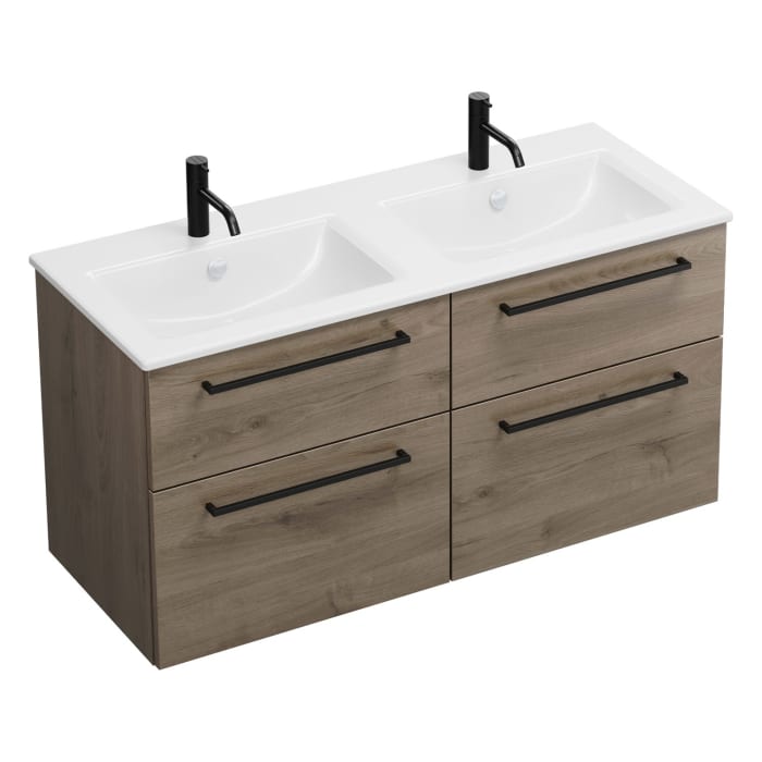 burgbad Eqio Waschtischkombination mit Keramik-Doppelwaschtisch Slim, 122 cm, mit Stangengriff G0234