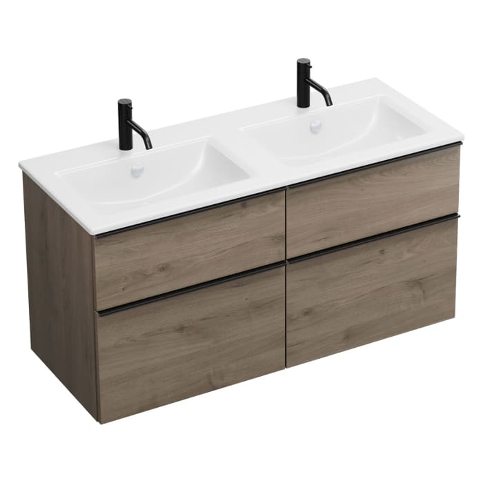 burgbad Eqio Waschtischkombination mit Keramik-Doppelwaschtisch Slim, 122 cm, mit Griffleiste G0252