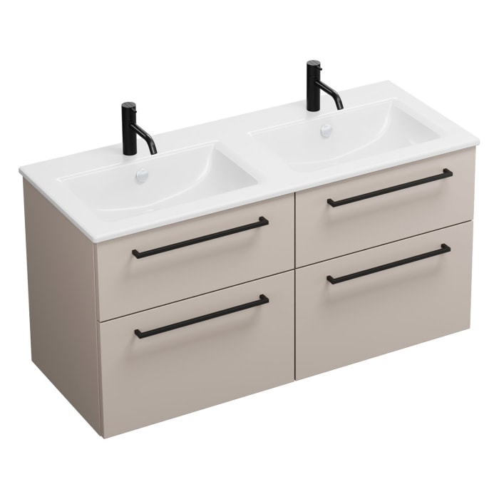 burgbad Eqio Waschtischkombination mit Keramik-Doppelwaschtisch Slim, 122 cm, mit Stangengriff G0234