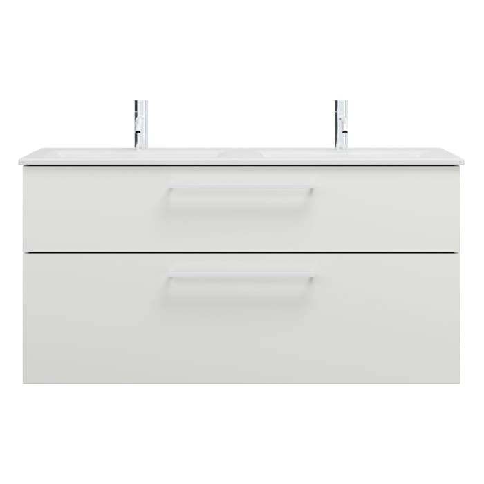 burgbad Eqio Waschtischkombination mit Keramik-Doppelwaschtisch Slim, 122 cm, mit Stangengriff P95