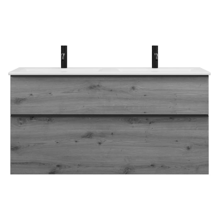 burgbad Eqio Waschtischkombination mit Keramik-Doppelwaschtisch Slim, 122 cm, mit Griffleiste G0252