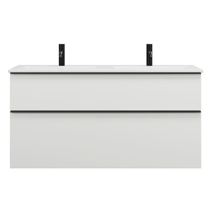 burgbad Eqio Waschtischkombination mit Keramik-Doppelwaschtisch Slim, 122 cm, mit Griffleiste G0252