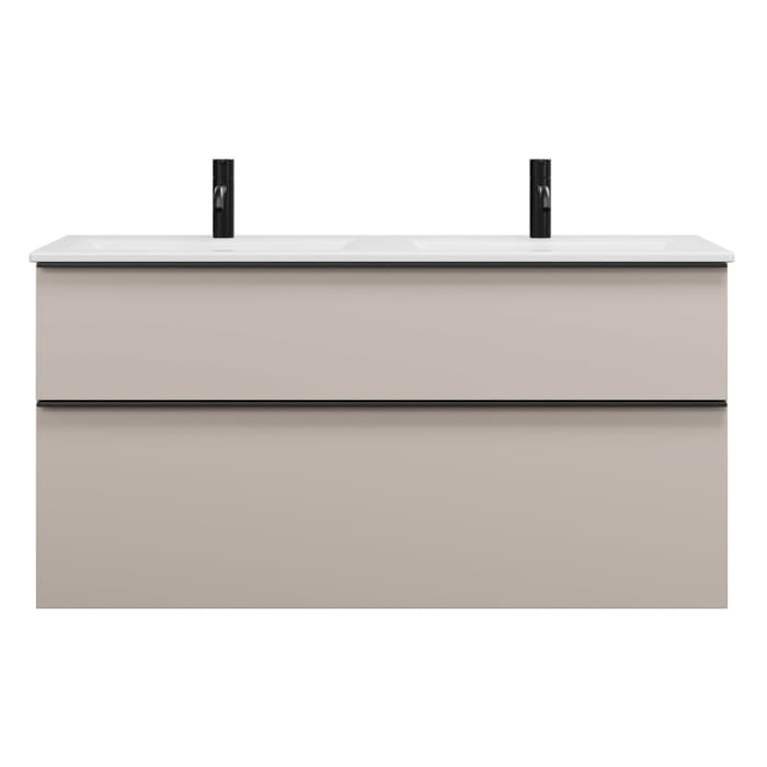 burgbad Eqio Waschtischkombination mit Keramik-Doppelwaschtisch Slim, 122 cm, mit Griffleiste G0252