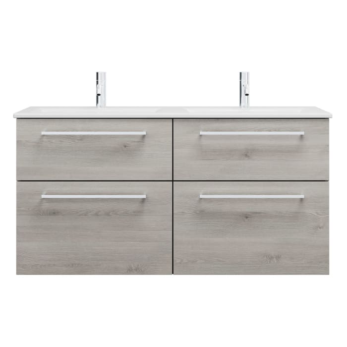 burgbad Eqio Waschtischkombination mit Keramik-Doppelwaschtisch Slim, 122 cm, mit Stangengriff P95