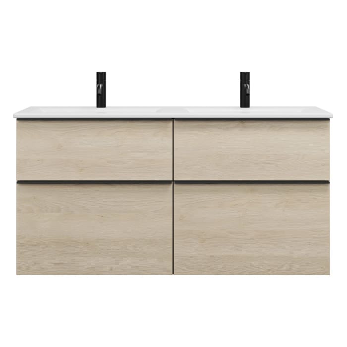 burgbad Eqio Waschtischkombination mit Keramik-Doppelwaschtisch Slim, 122 cm, mit Griffleiste G0252