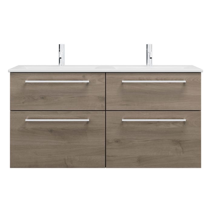 burgbad Eqio Waschtischkombination mit Keramik-Doppelwaschtisch Slim, 122 cm, mit Stangengriff P95