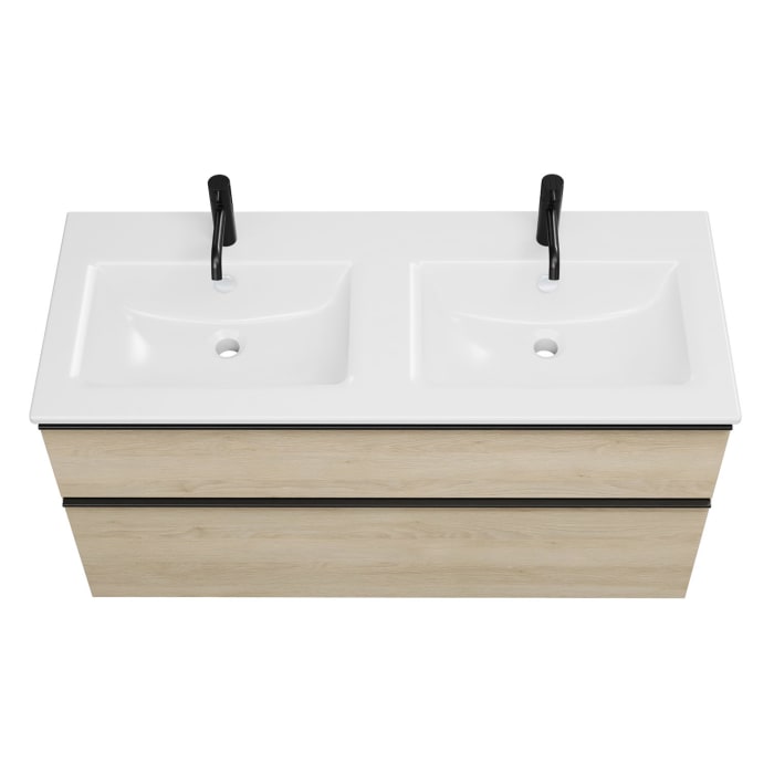 burgbad Eqio Waschtischkombination mit Keramik-Doppelwaschtisch Slim, 122 cm, mit Griffleiste G0252