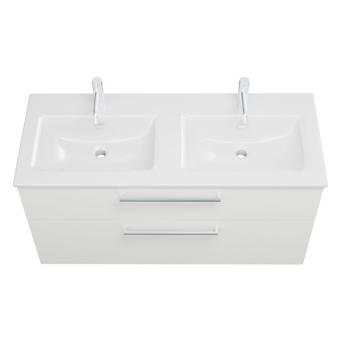 burgbad Eqio Waschtischkombination mit Keramik-Doppelwaschtisch Slim, 122 cm, mit Stangengriff P95