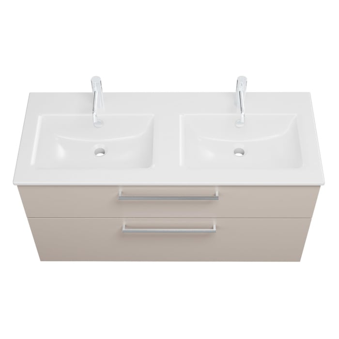 burgbad Eqio Waschtischkombination mit Keramik-Doppelwaschtisch Slim, 122 cm, mit Stangengriff P95