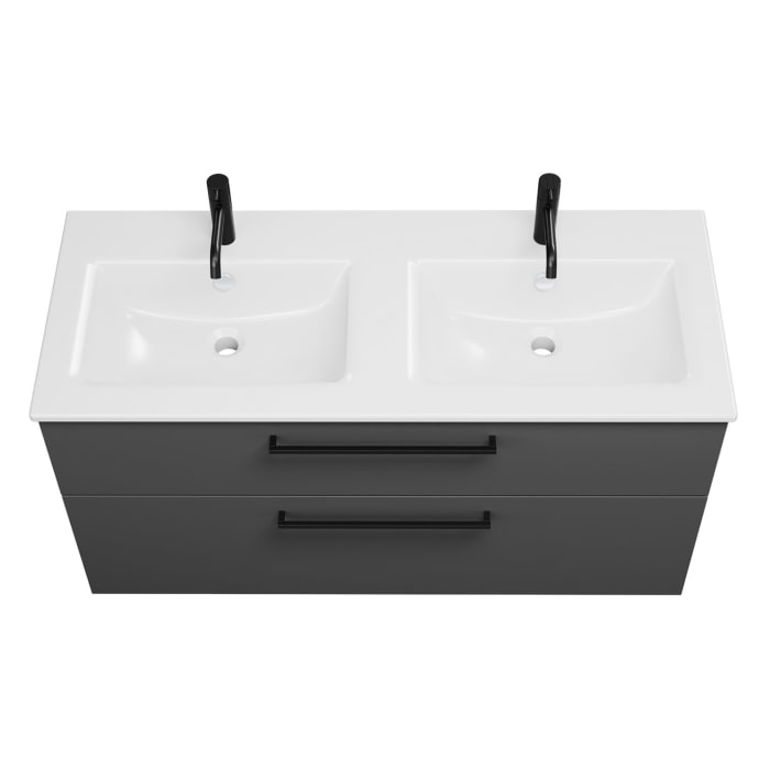 burgbad Eqio Waschtischkombination mit Keramik-Doppelwaschtisch Slim, 122 cm, mit Stangengriff G0234