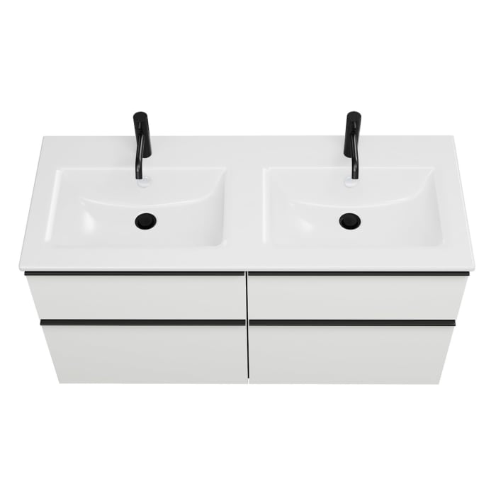 burgbad Eqio Waschtischkombination mit Keramik-Doppelwaschtisch Slim, 122 cm, mit Griffleiste G0252