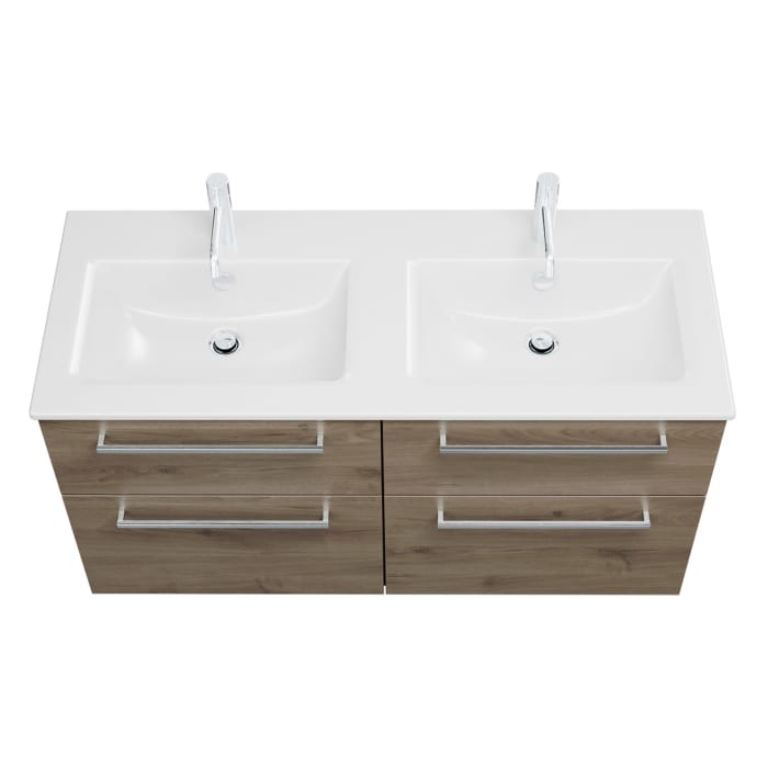 burgbad Eqio Waschtischkombination mit Keramik-Doppelwaschtisch Slim, 122 cm, mit Stangengriff P95