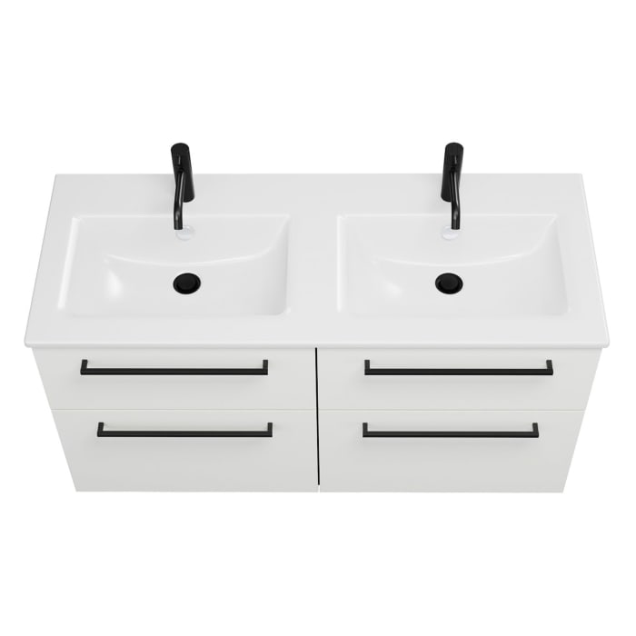 burgbad Eqio Waschtischkombination mit Keramik-Doppelwaschtisch Slim, 122 cm, mit Stangengriff G0234