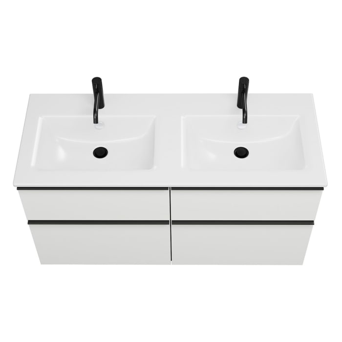 burgbad Eqio Waschtischkombination mit Keramik-Doppelwaschtisch Slim, 122 cm, mit Griffleiste G0252