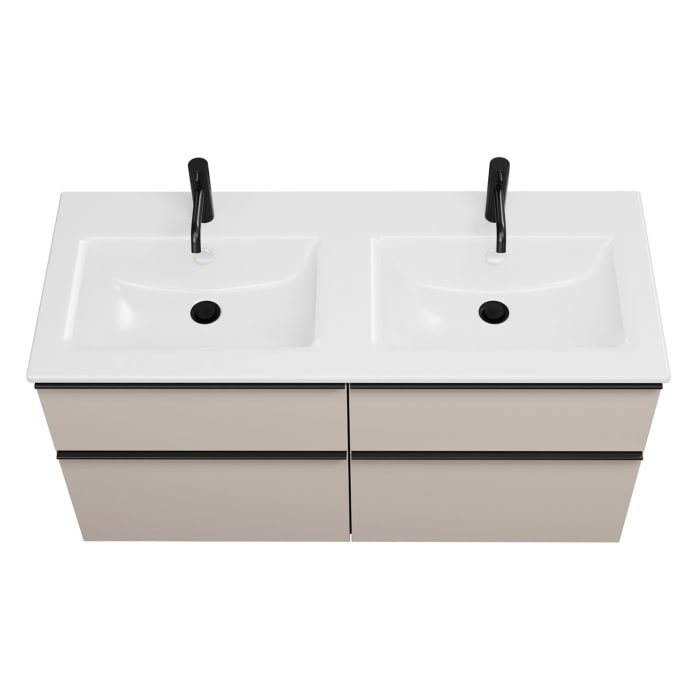 burgbad Eqio Waschtischkombination mit Keramik-Doppelwaschtisch Slim, 122 cm, mit Griffleiste G0252