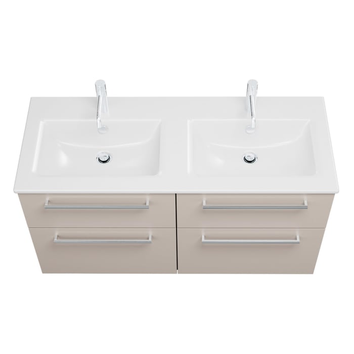 burgbad Eqio Waschtischkombination mit Keramik-Doppelwaschtisch Slim, 122 cm, mit Stangengriff P95